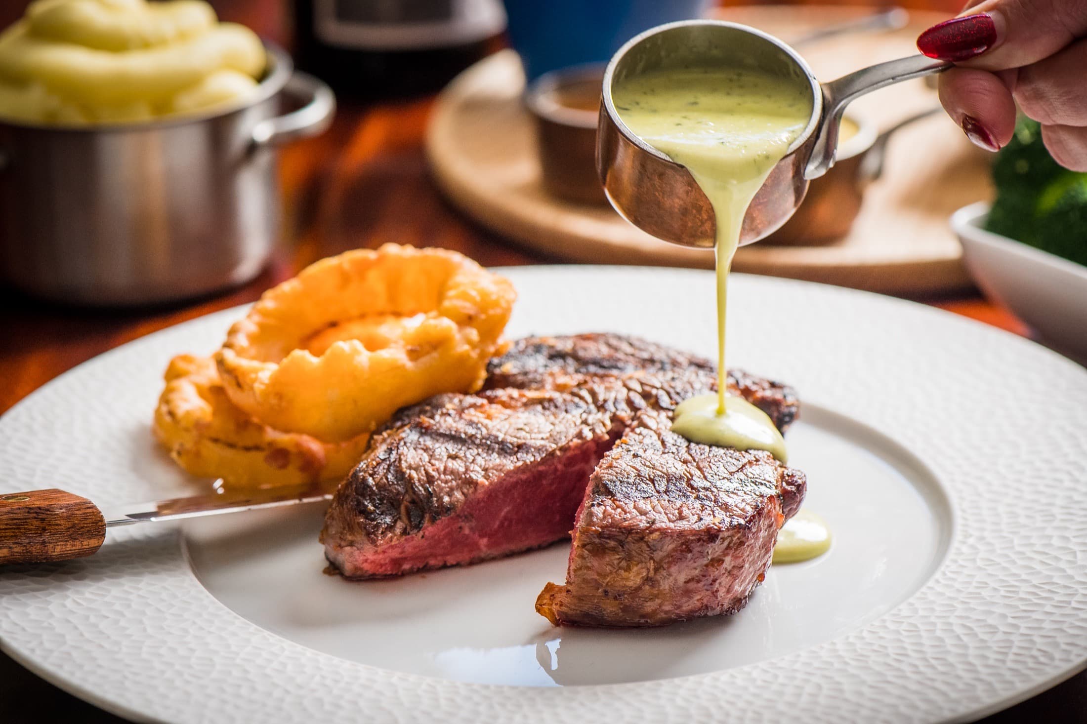 Prime Irish rib eye steak finished at the table at Aherne’s